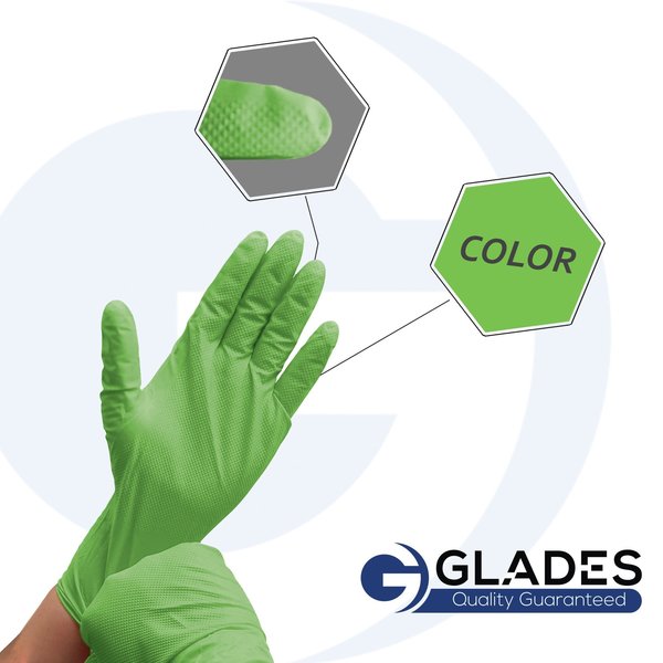 Glades Nitrile Disposable Gloves, 8 mil Palm, Nitrile, Powder-Free, XL, 500 PK, Green HM2021889004-GN-XL